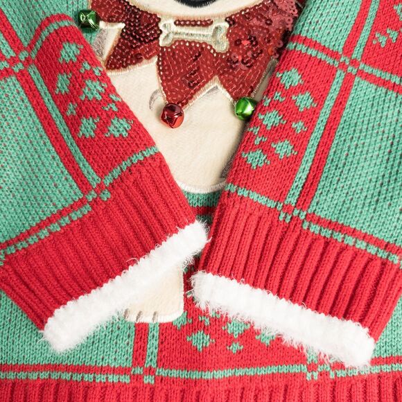 33 Degrees Pug Dog Ugly Christmas Sweater Womens XL Sequins Jingle Bells Holiday - Picture 14 of 16